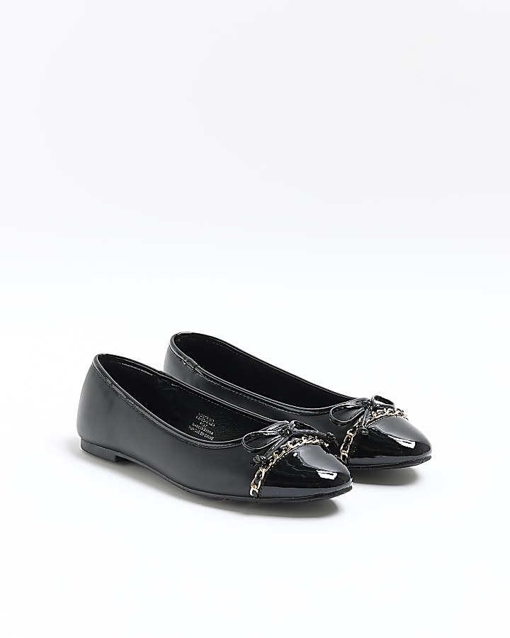 Black wide fit bow ballet shoes