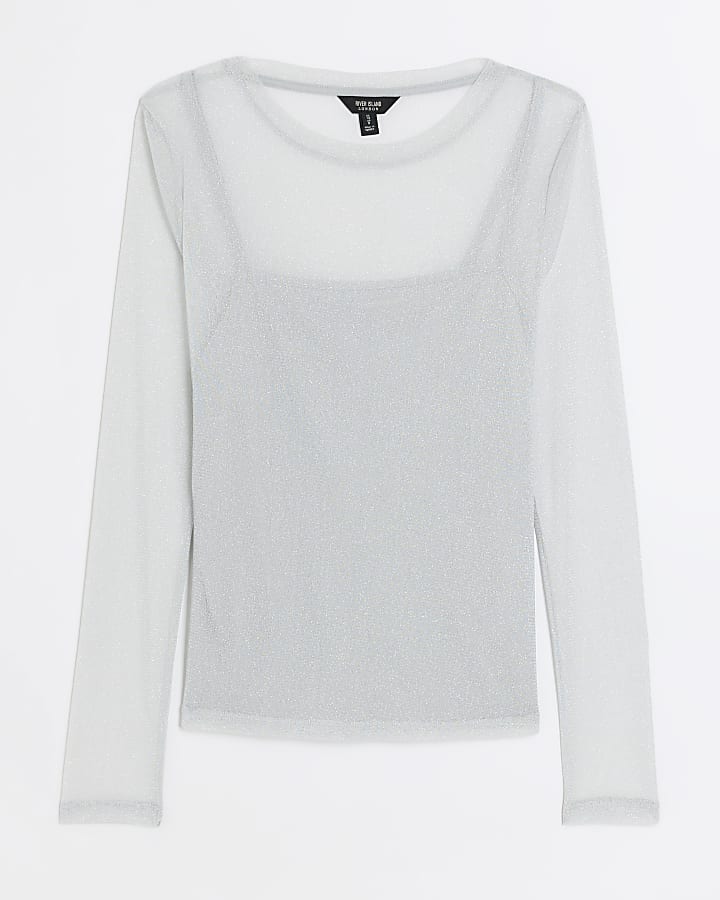 Silver metallic mesh top