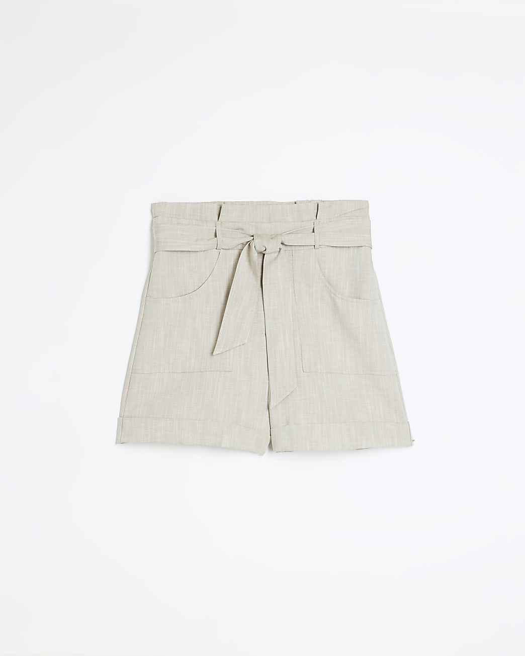 Beige tie front shorts
