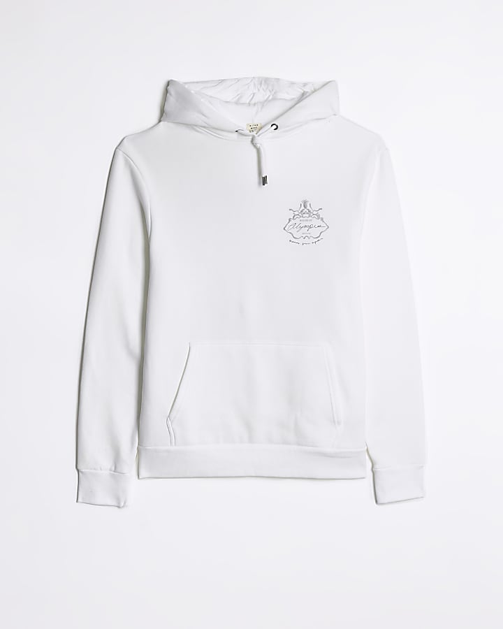 White regular fit graphic hoodie