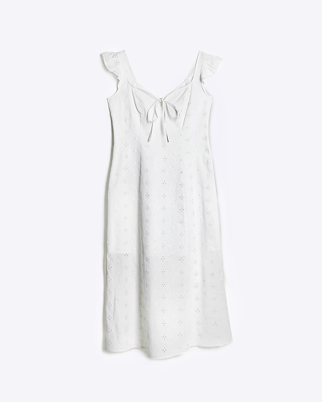 White embroidered frill bodycon midi dress
