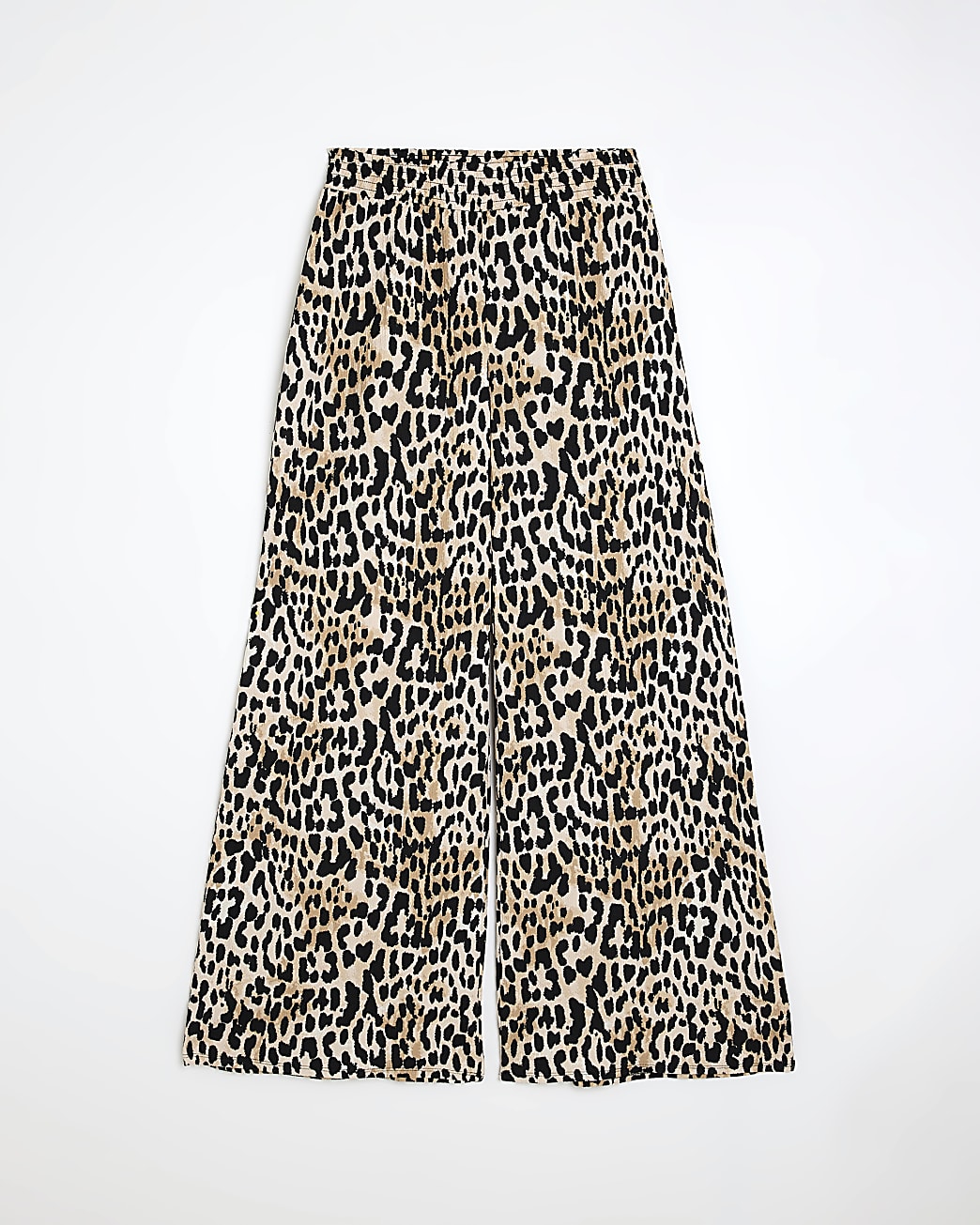 Petite beige animal print flare trousers