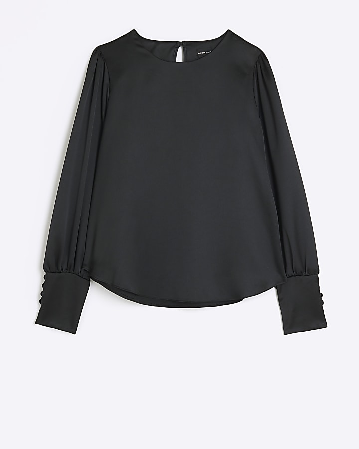 Black satin long sleeve blouse