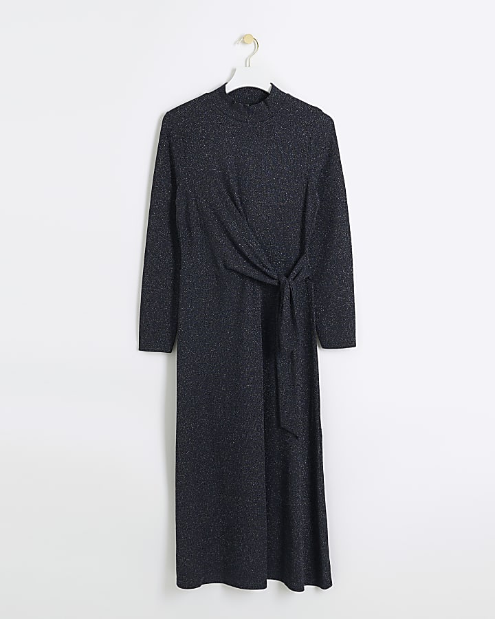 Navy glitter knot bodycon midi dress
