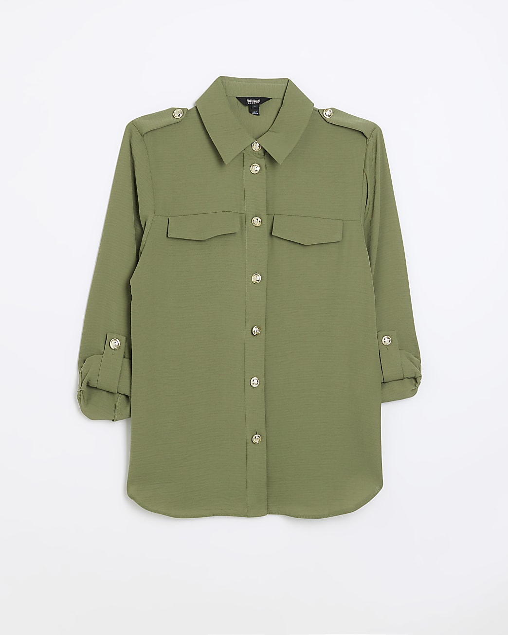 Khaki crepe utility pocket shirt