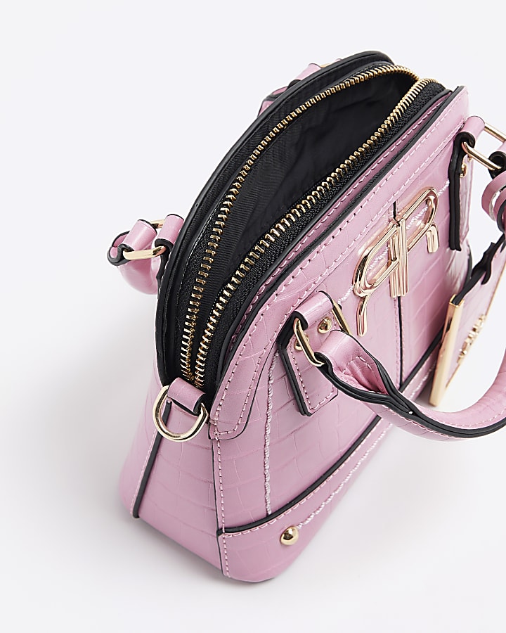 Pink croc embossed mini tote bag