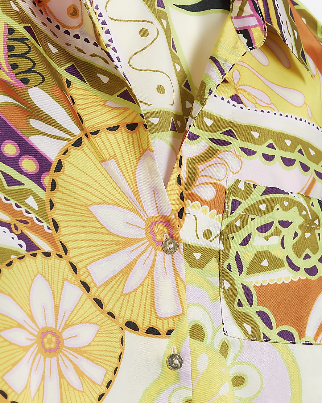 Yellow satin floral shirt