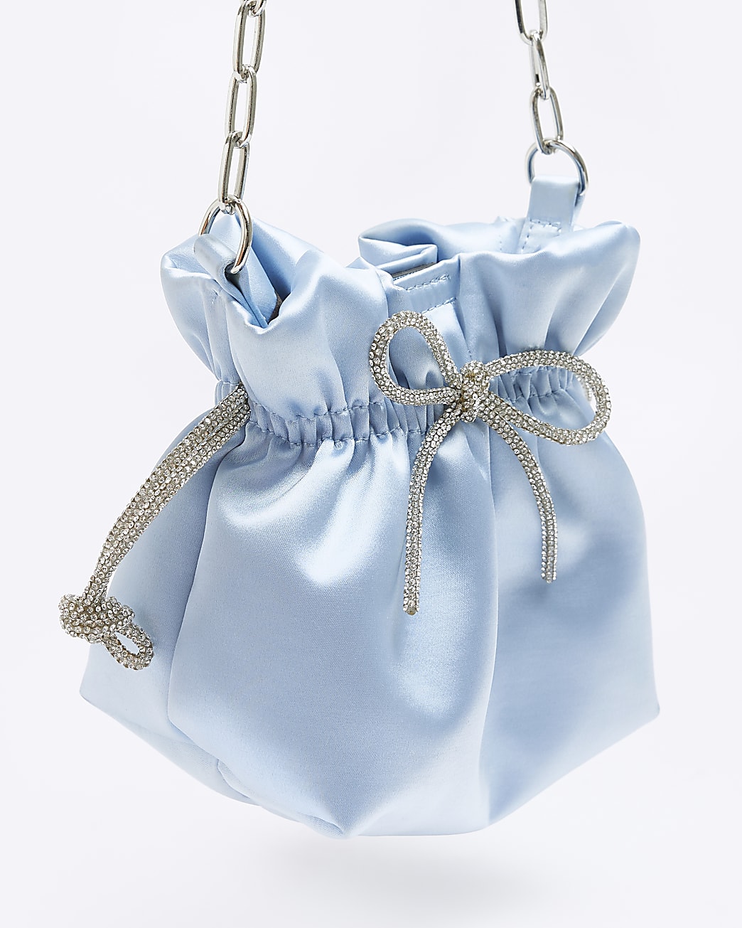 Blue satin drawstring bag