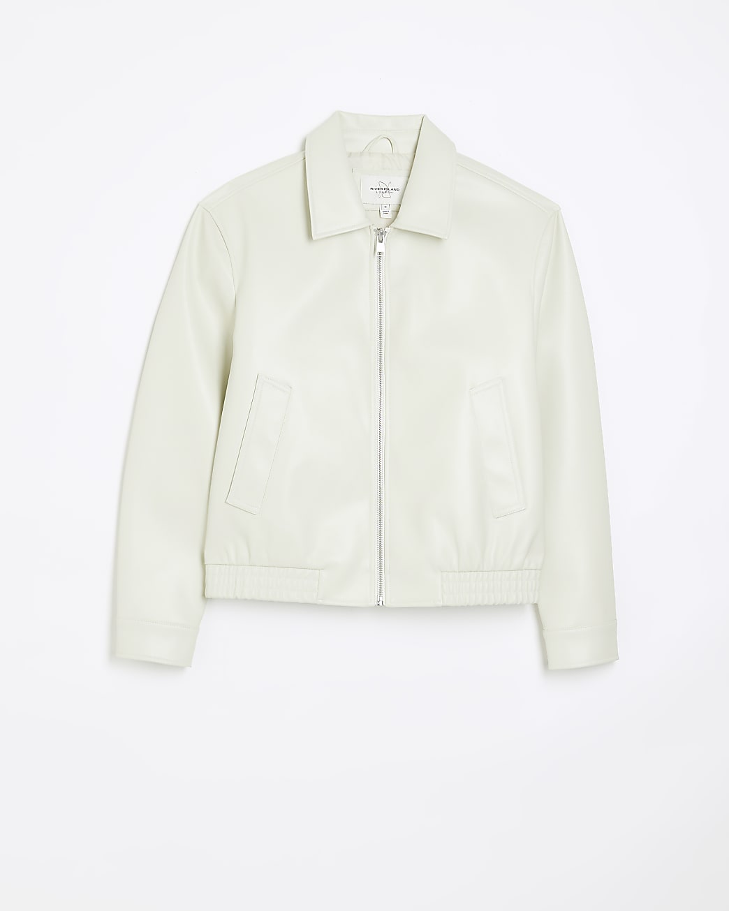 Ecru regular fit faux leather jacket
