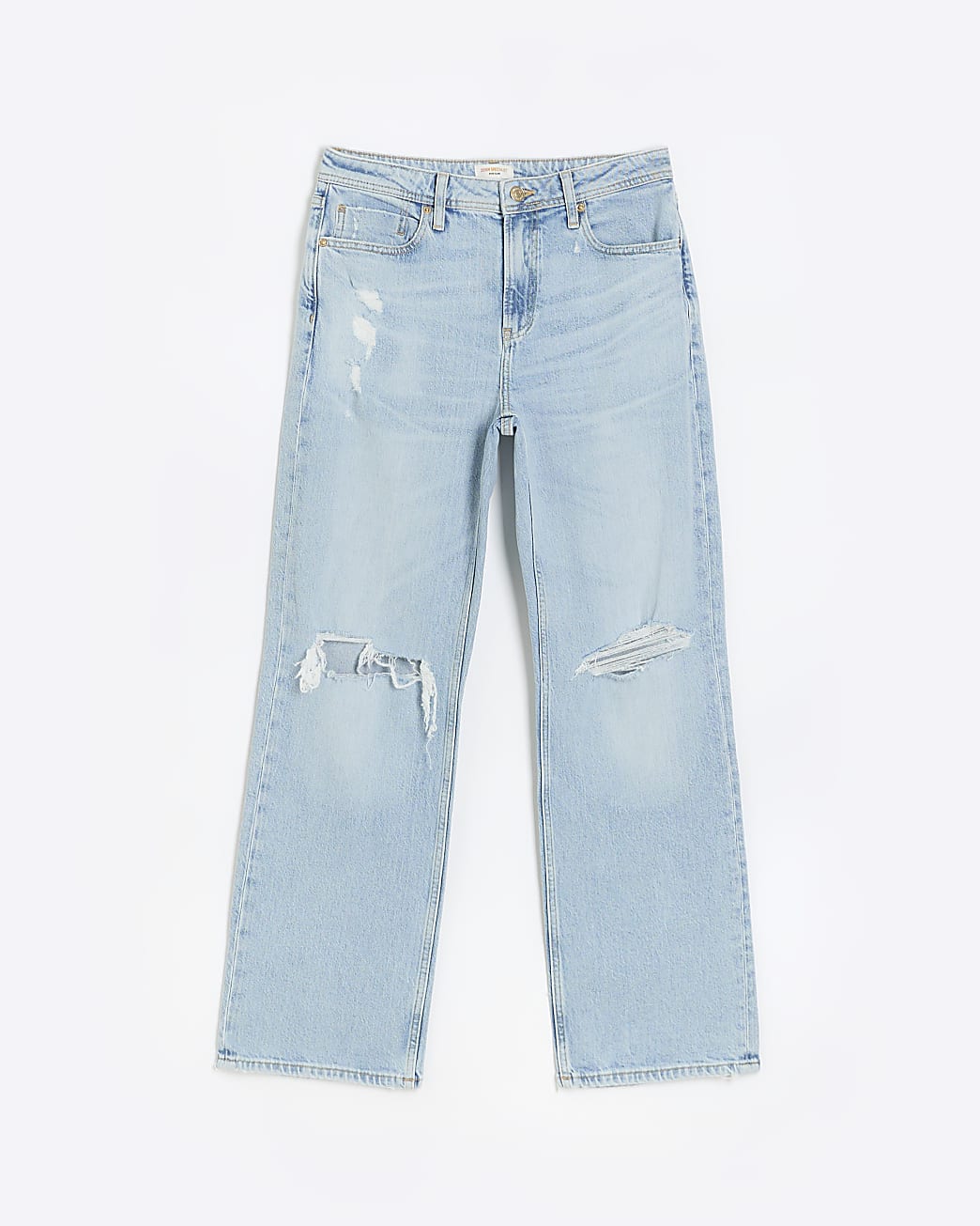 Petite blue ripped straight leg jeans