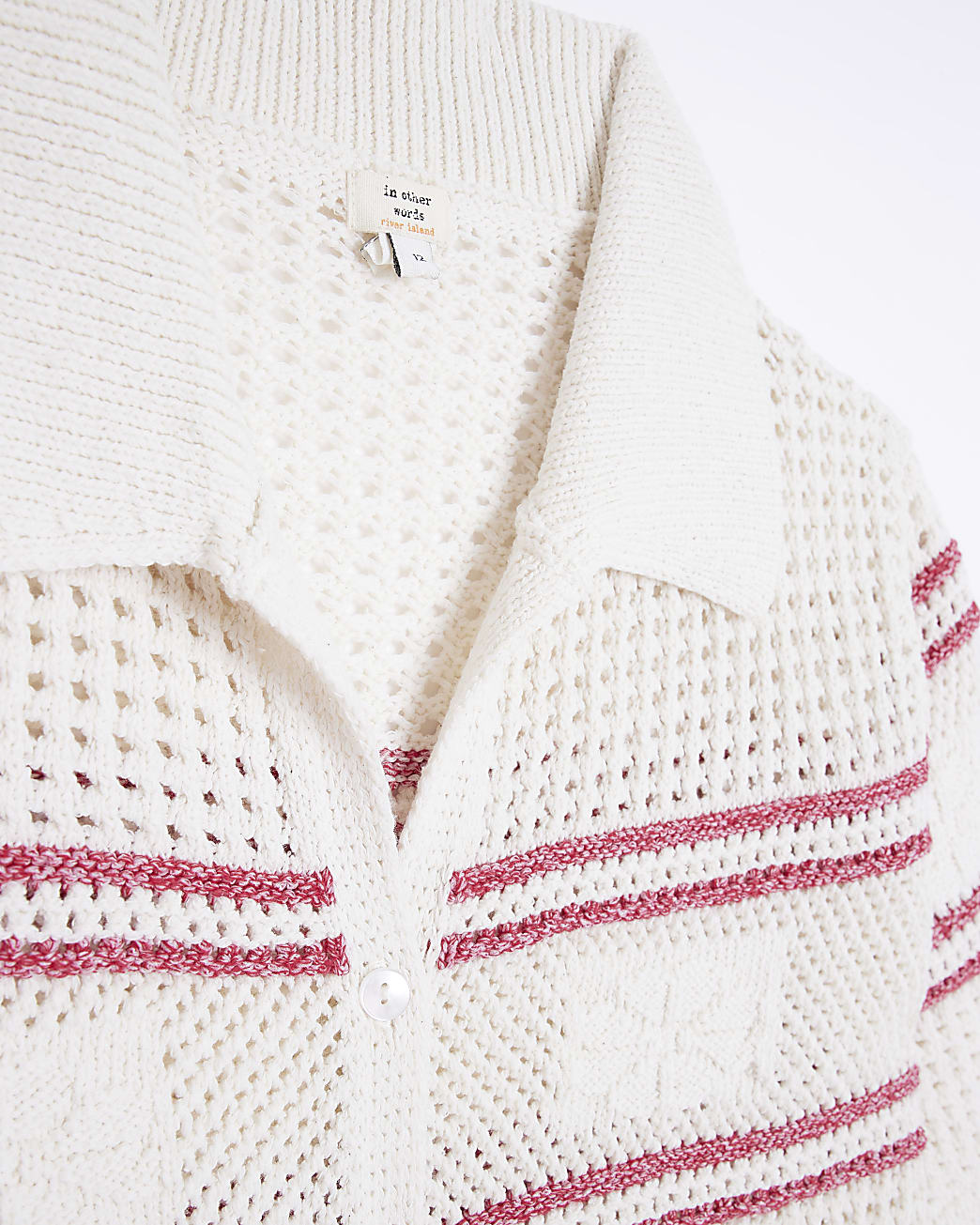 Cream crochet striped polo t-shirt