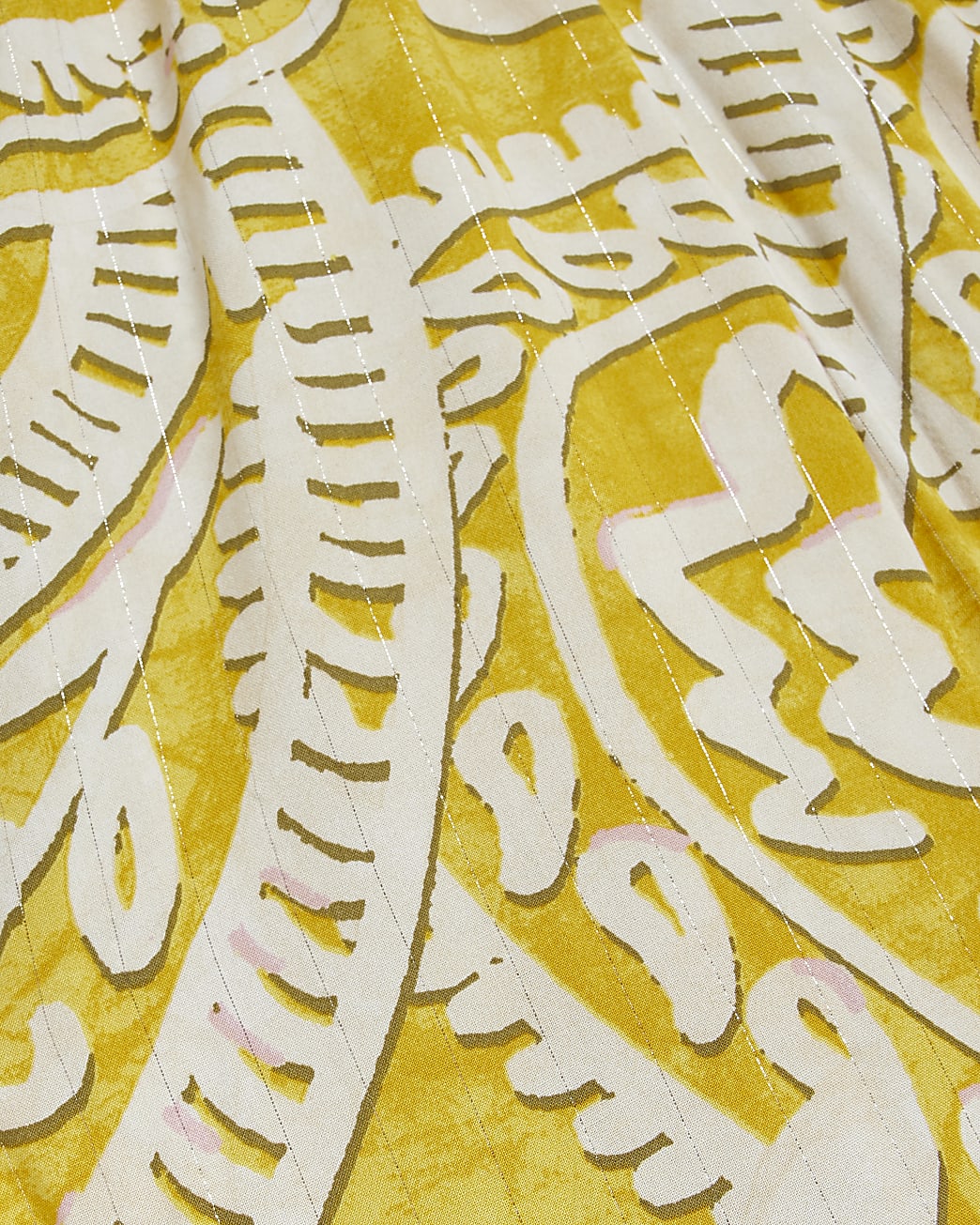 Plus yellow paisley plunge jumpsuit