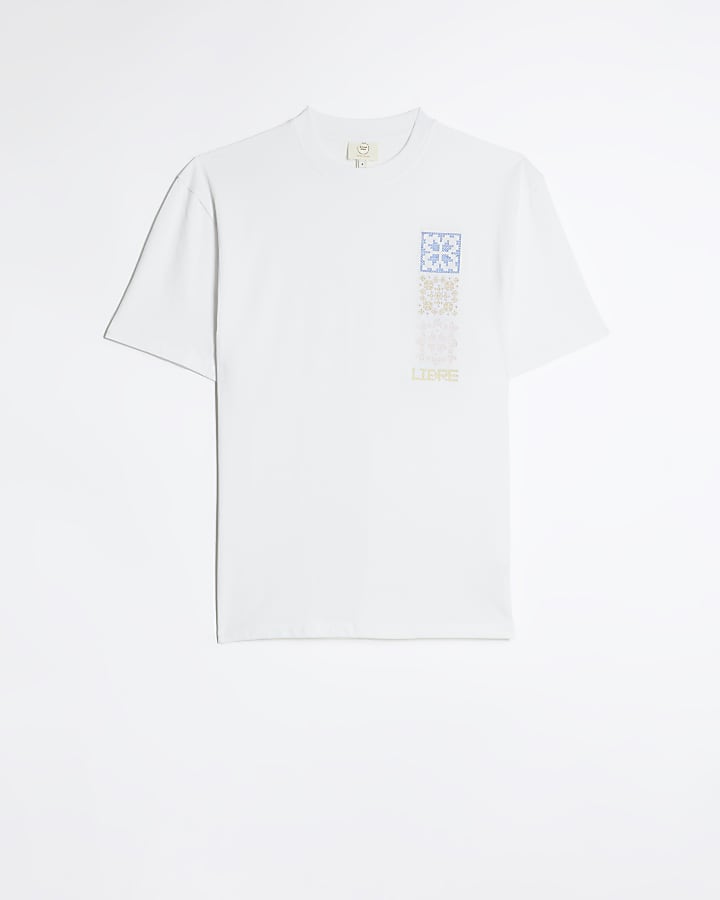White regular fit cross stitch t-shirt