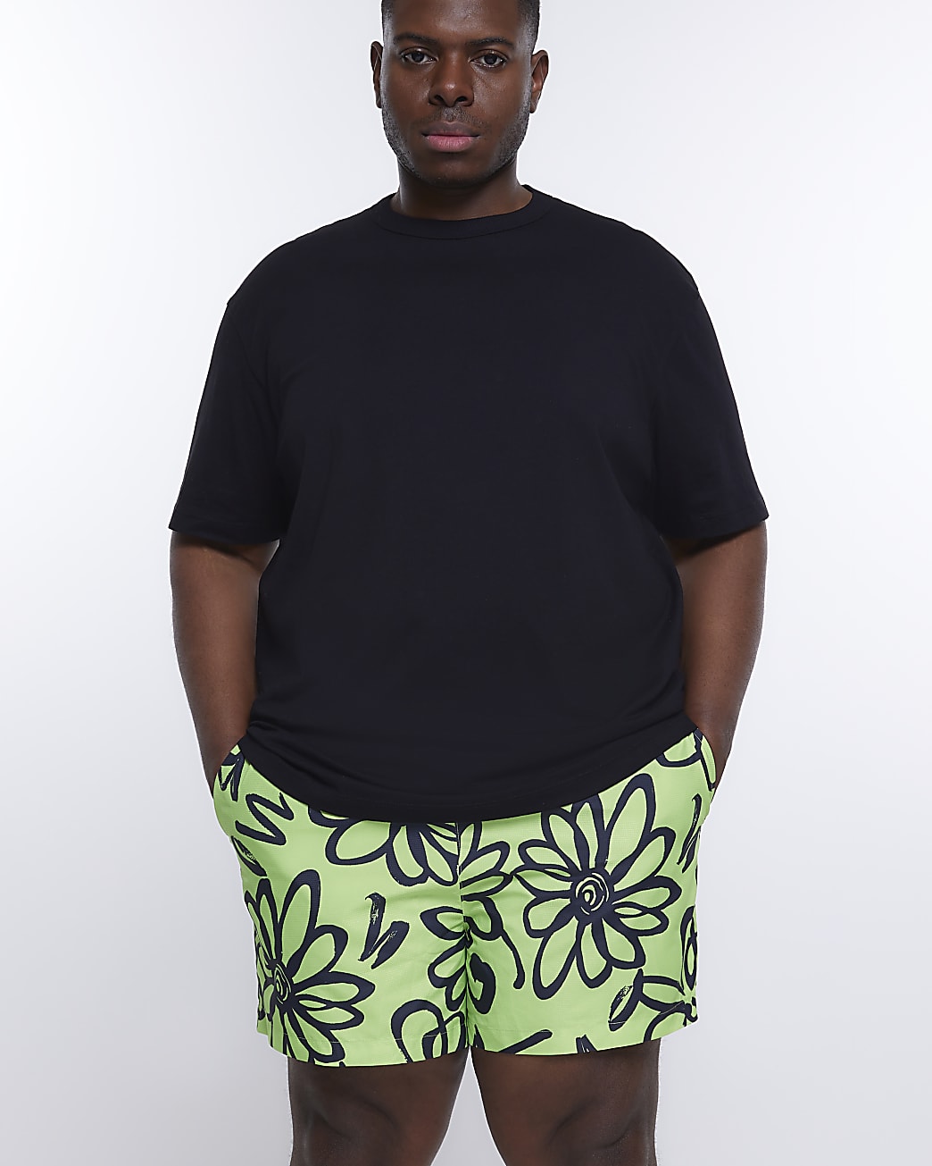 Big & Tall lime floral textured swim shorts