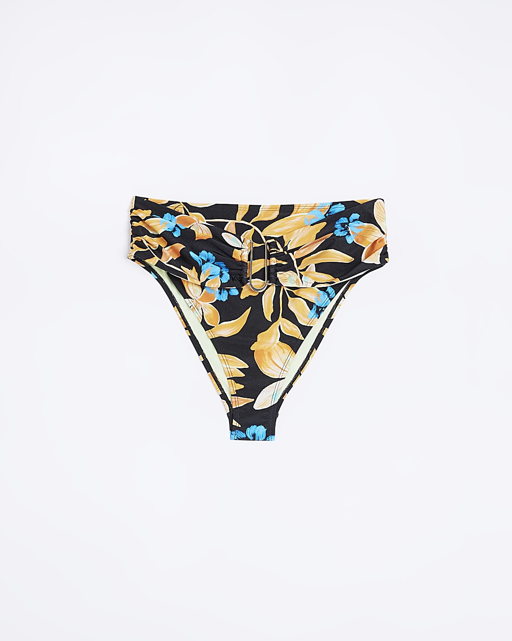 Black Floral High Waisted Bikini Bottoms