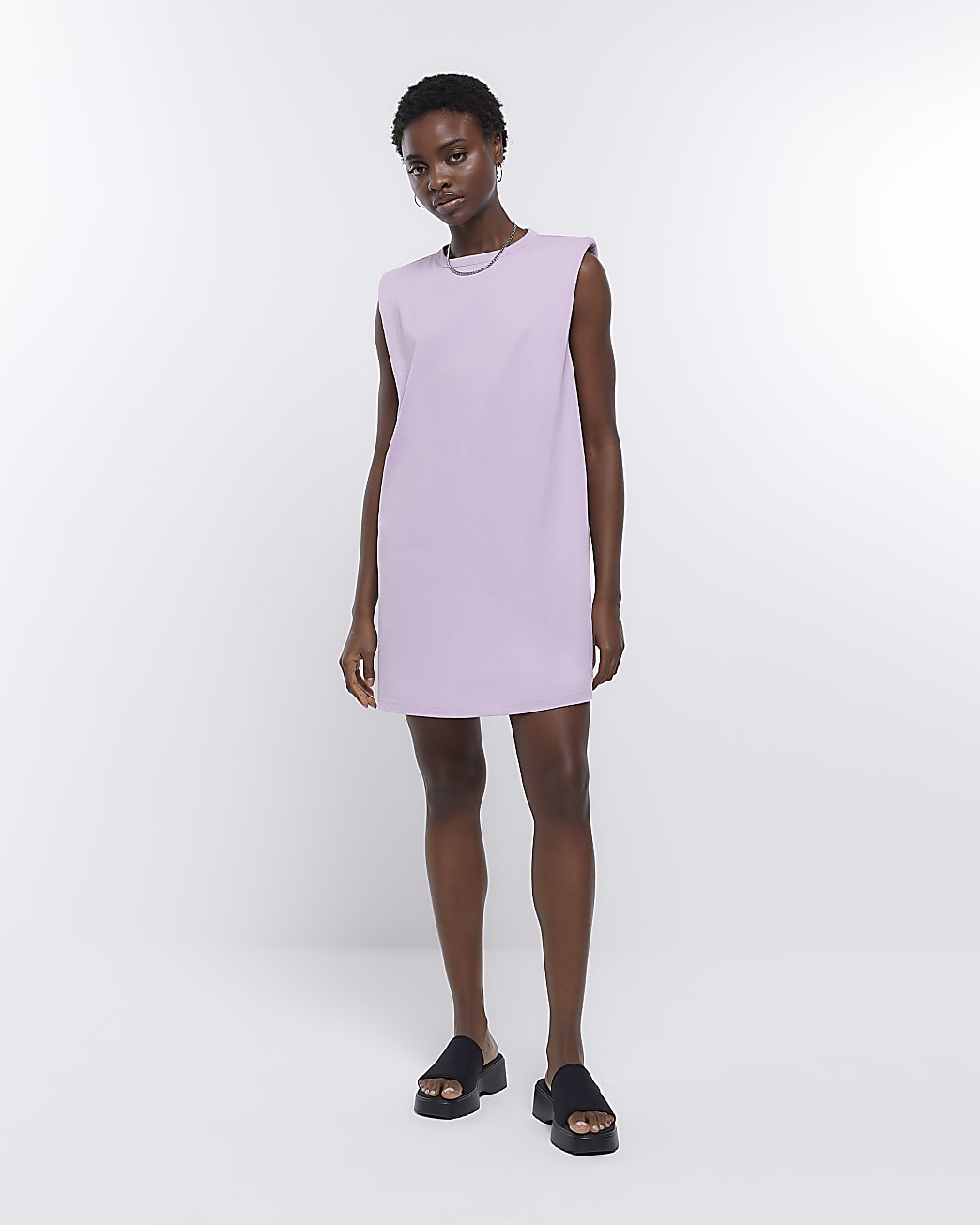 Purple shoulder pad t-shirt mini dress