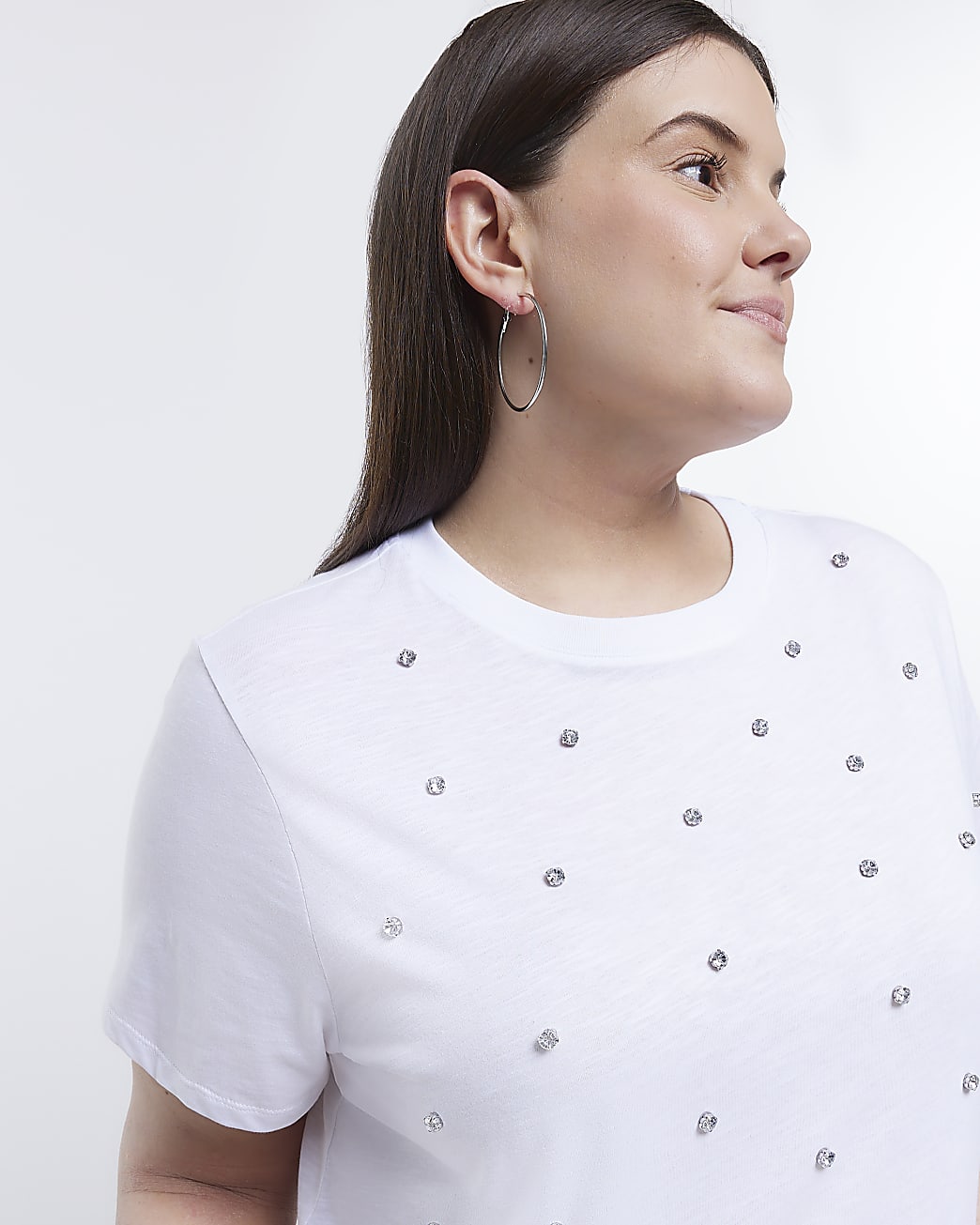 Plus white diamante detail t-shirt