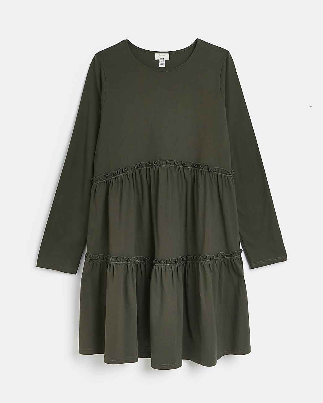 Maternity khaki long sleeve frill mini dress