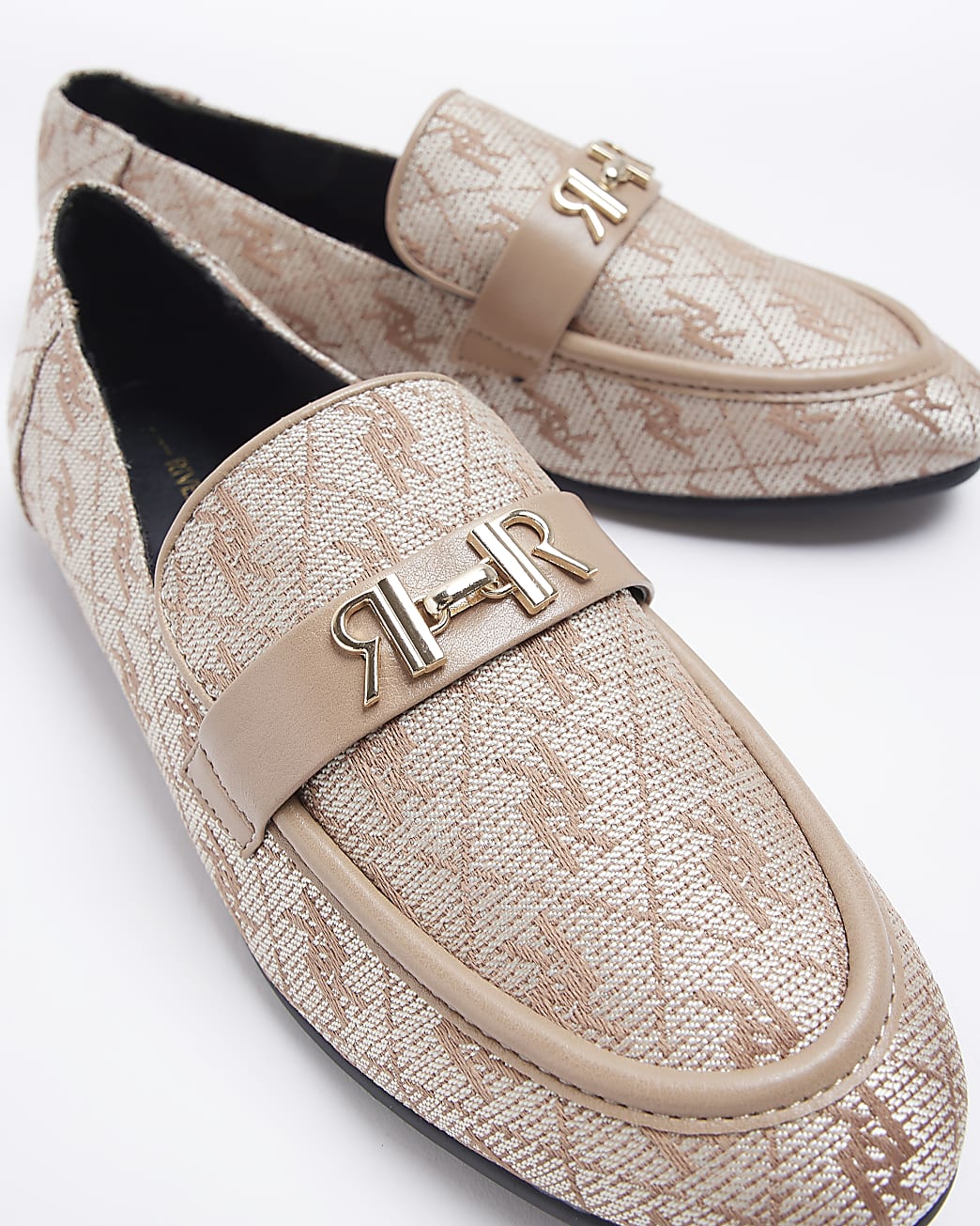 Brown jacquard RI monogram loafers