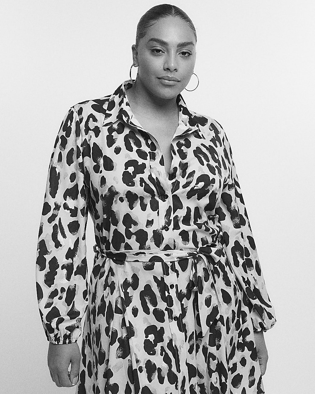 Plus beige leopard print mini shirt dress