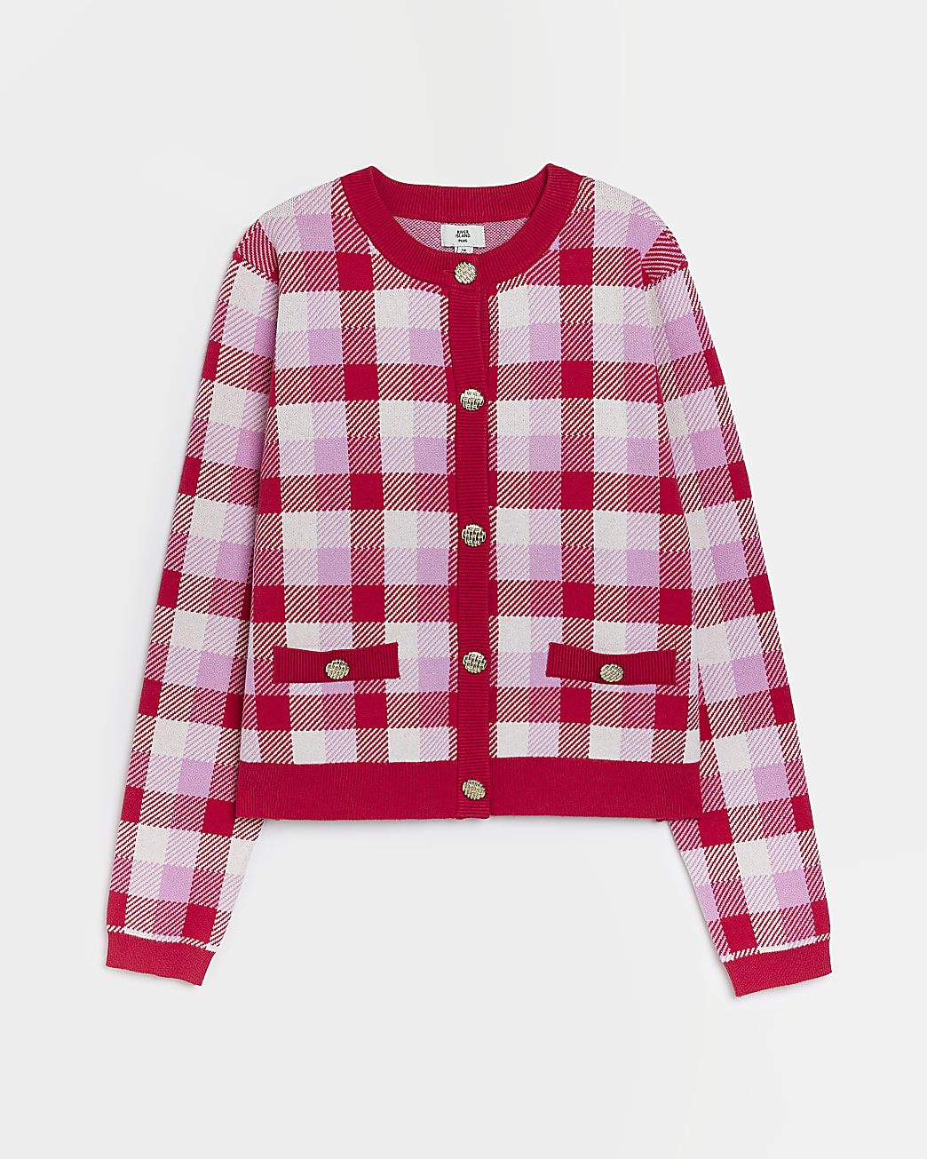 Plus pink check knit cardigan