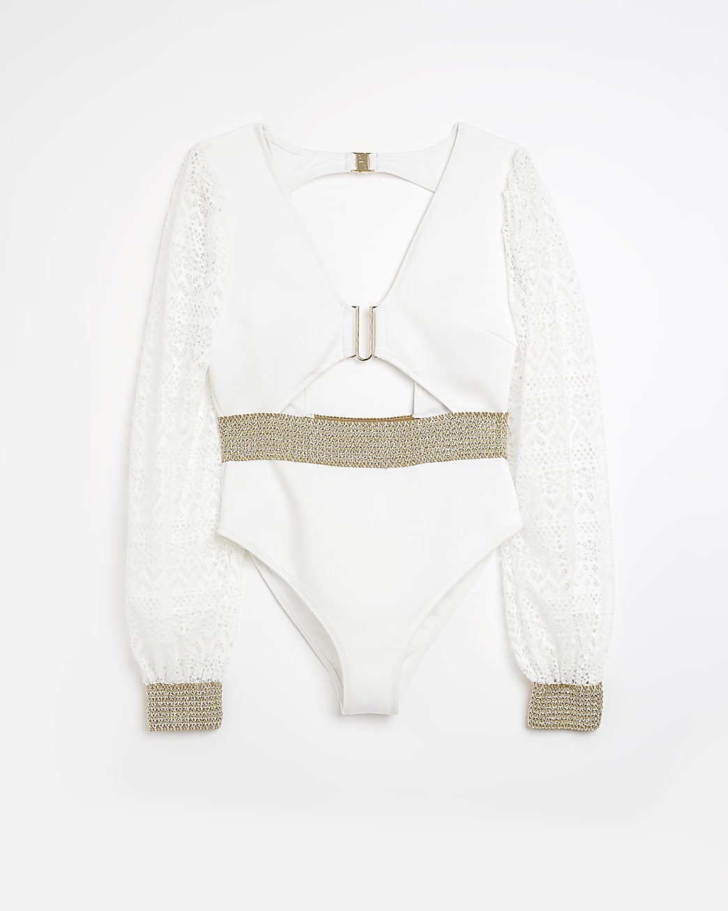 White lace detail plunge swimsuit