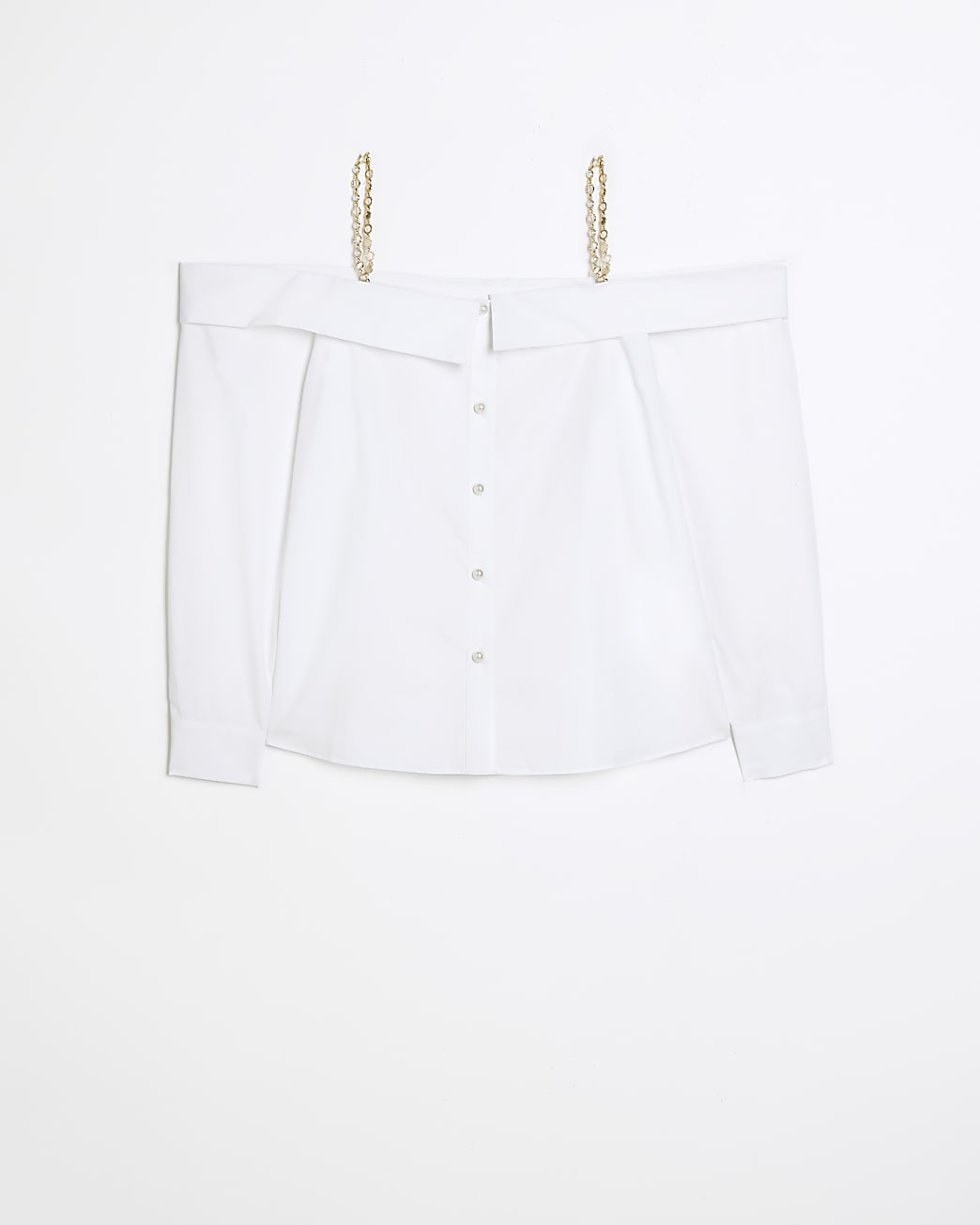 White bardot chain strap shirt