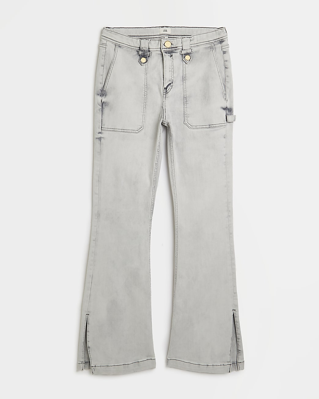 Grey mid rise flared jeans