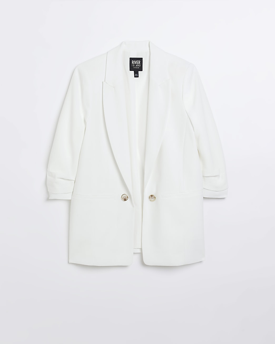 White ruched sleeve blazer