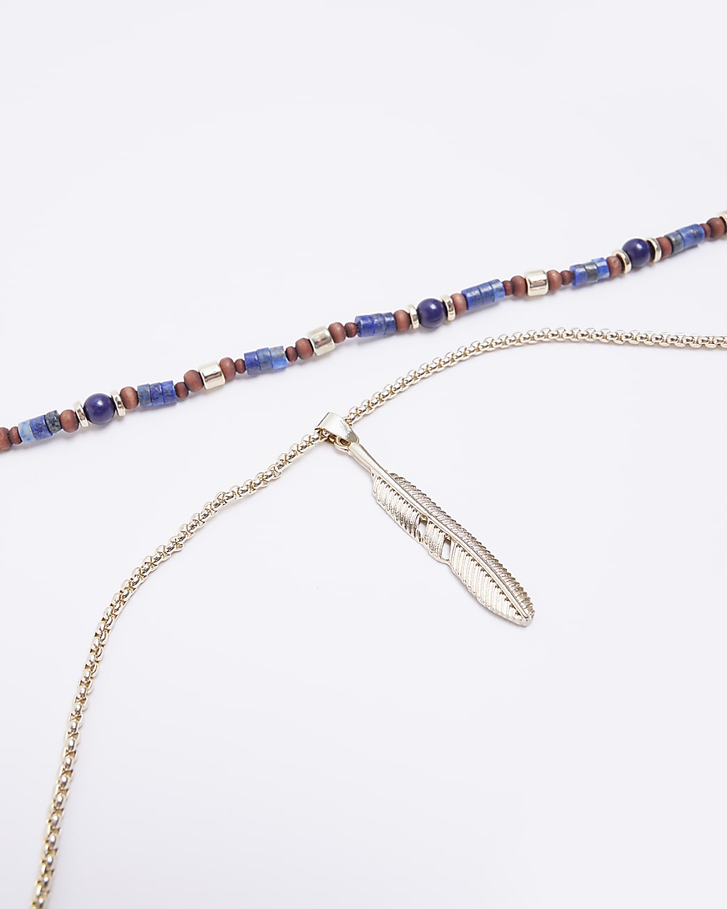 Blue beaded multirow leaf necklace