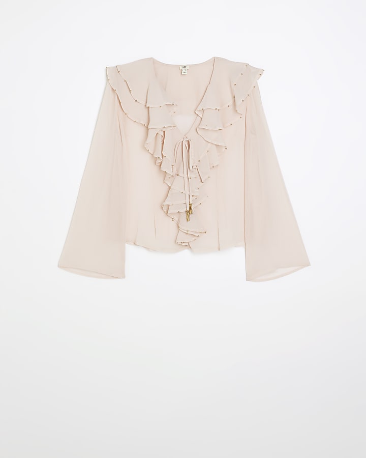 Pink frill long sleeve blouse