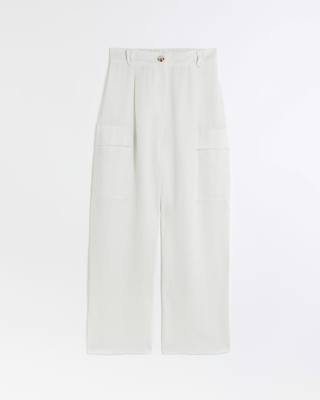 White linen blend wide leg utility trousers