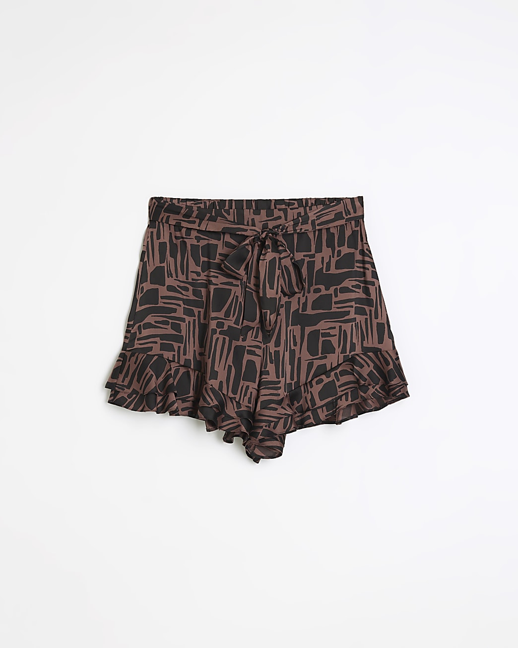 Brown satin abstract print shorts