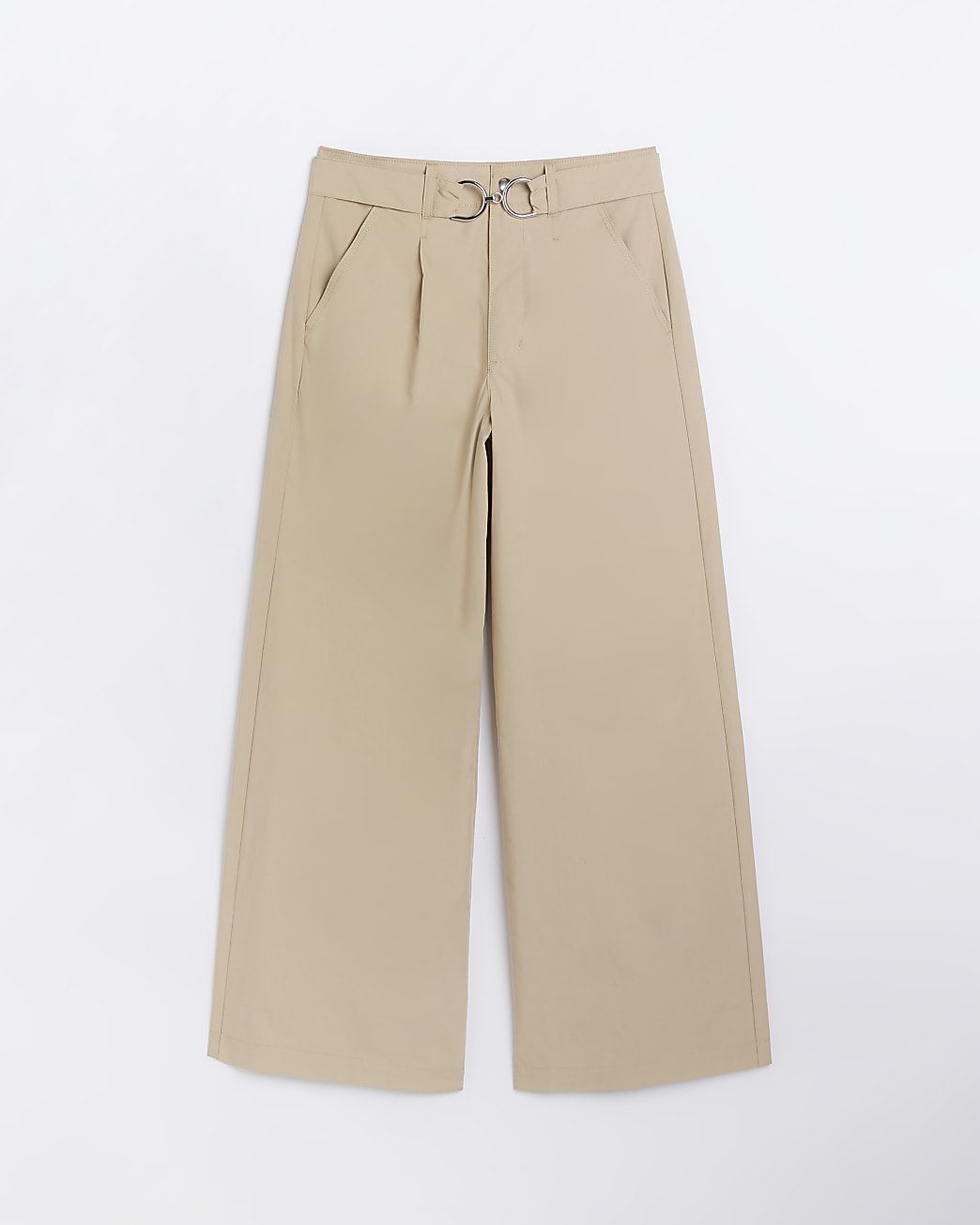 Beige belted wide leg trousers