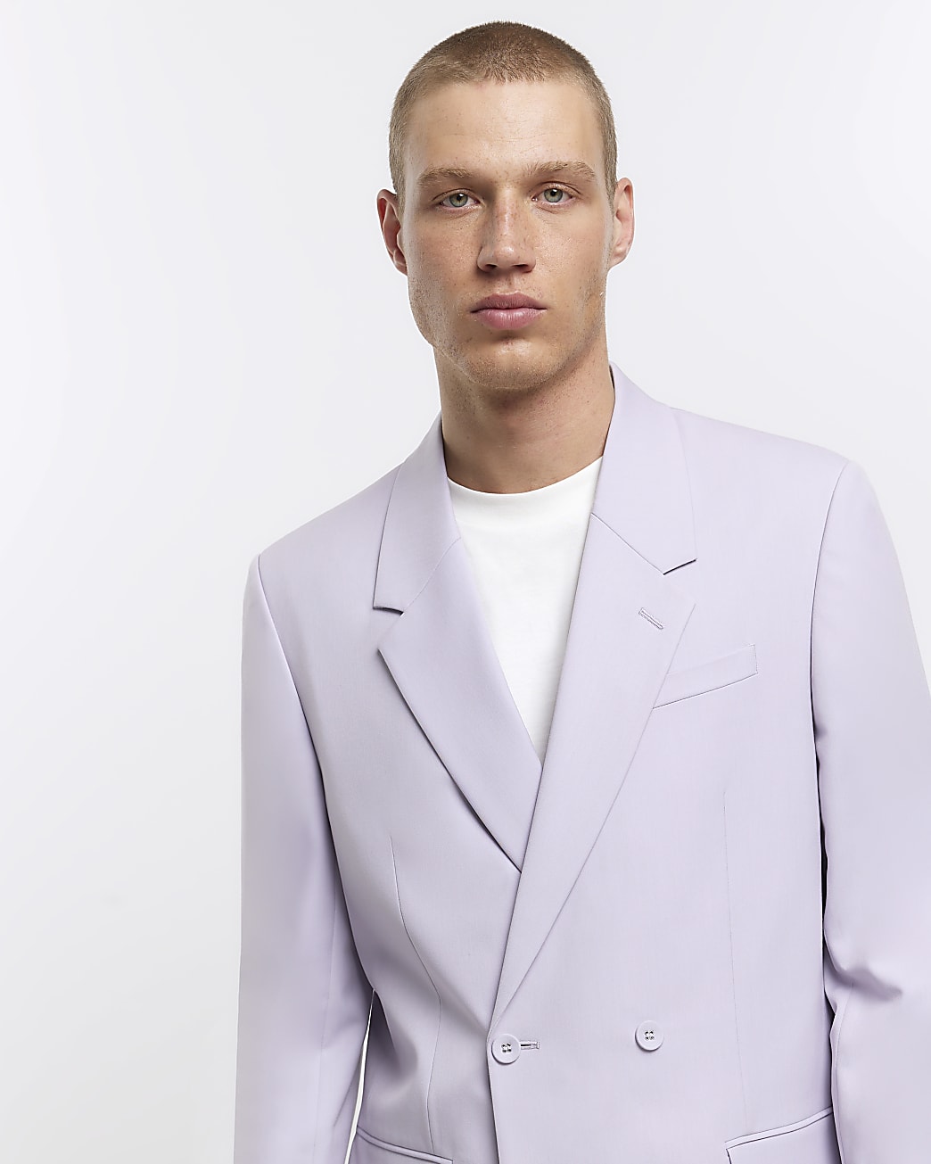 Purple slim fit double breasted suit jacket