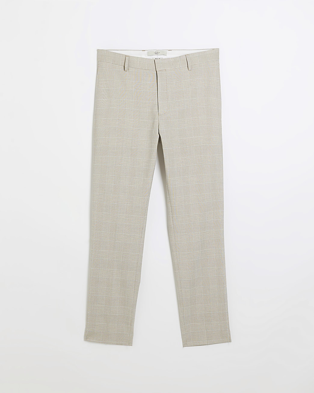 Beige slim fit check suit trousers