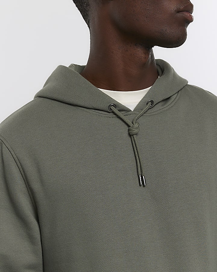 Khaki slim fit plain hoodie