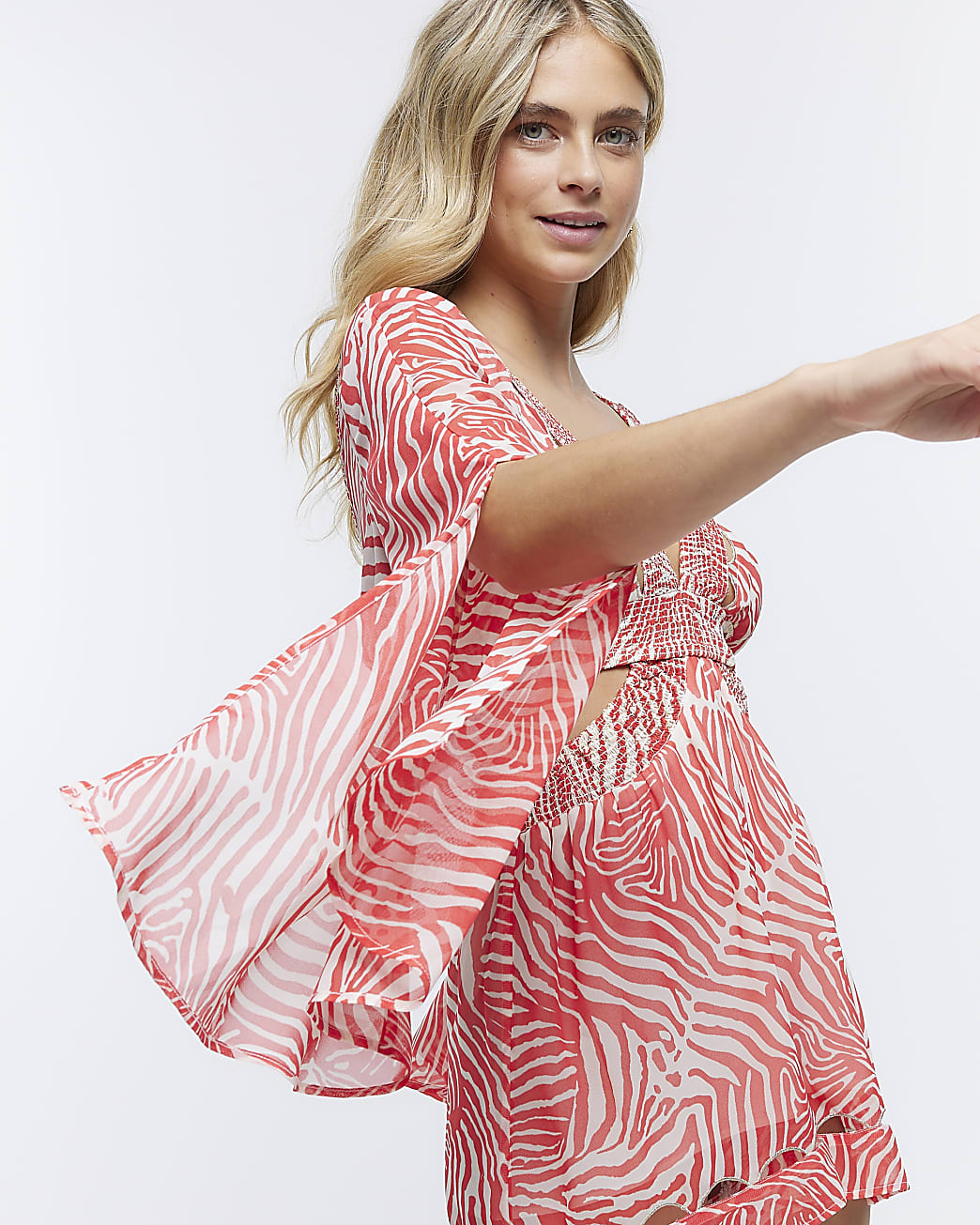 Red animal print plunge playsuit