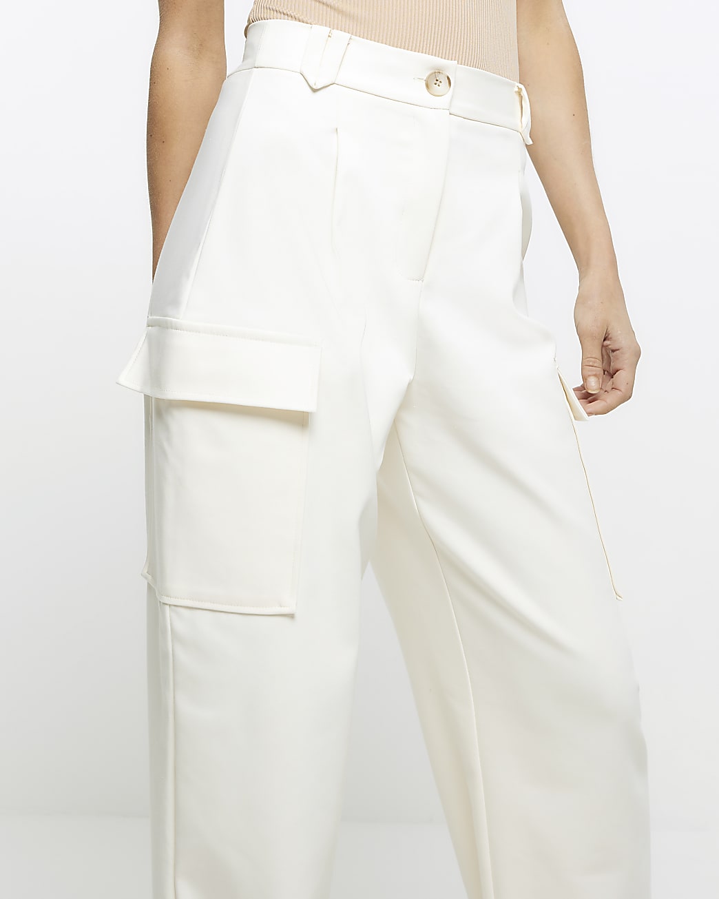 Cream wide leg cargo trousers