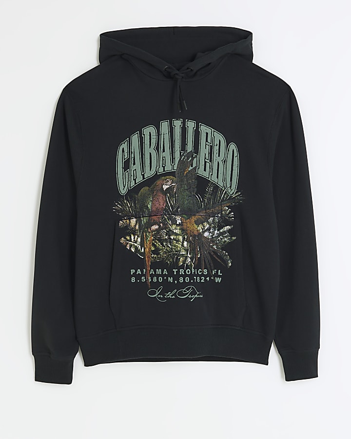 Black regular fit graphic hoodie