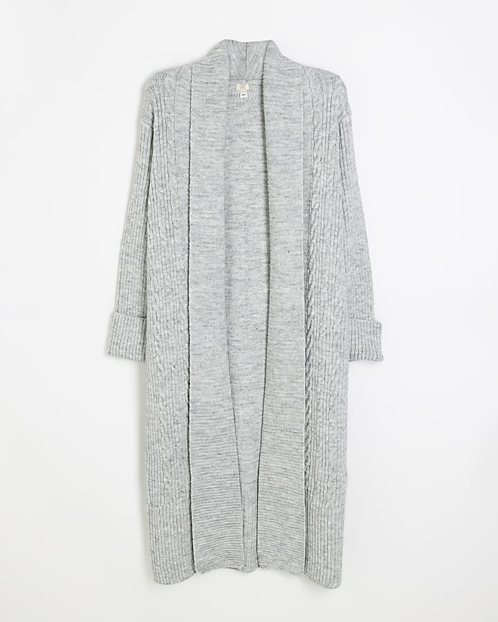 Grey cable knit longline cardigan
