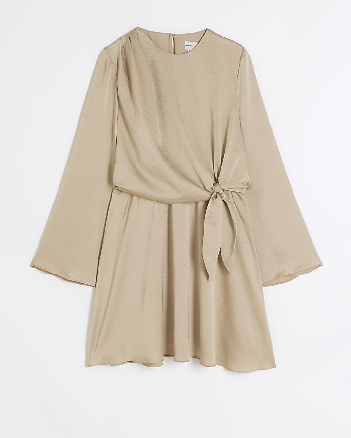 Beige Front Knot Mini Dress
