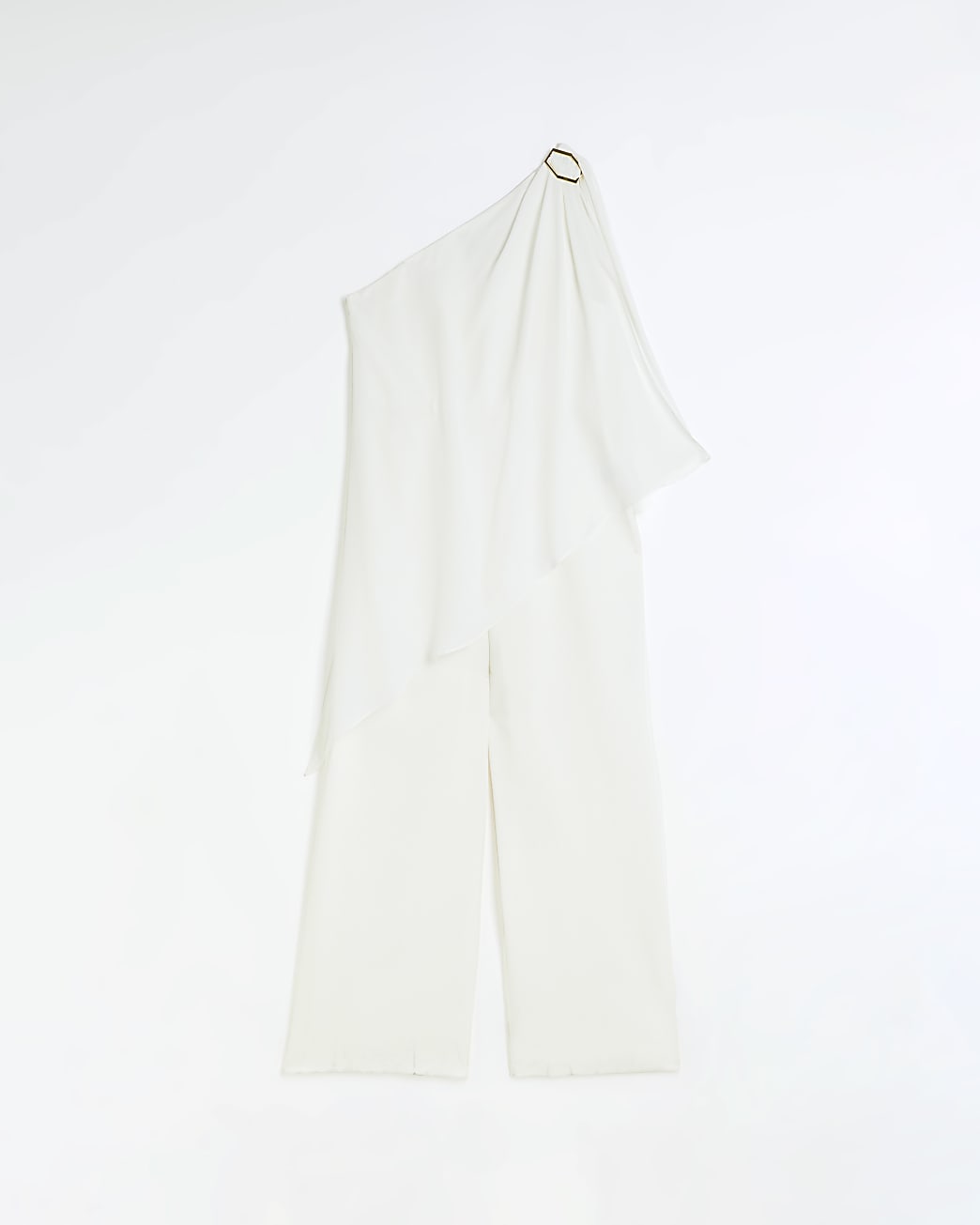 White one shoulder drape jumpsuit