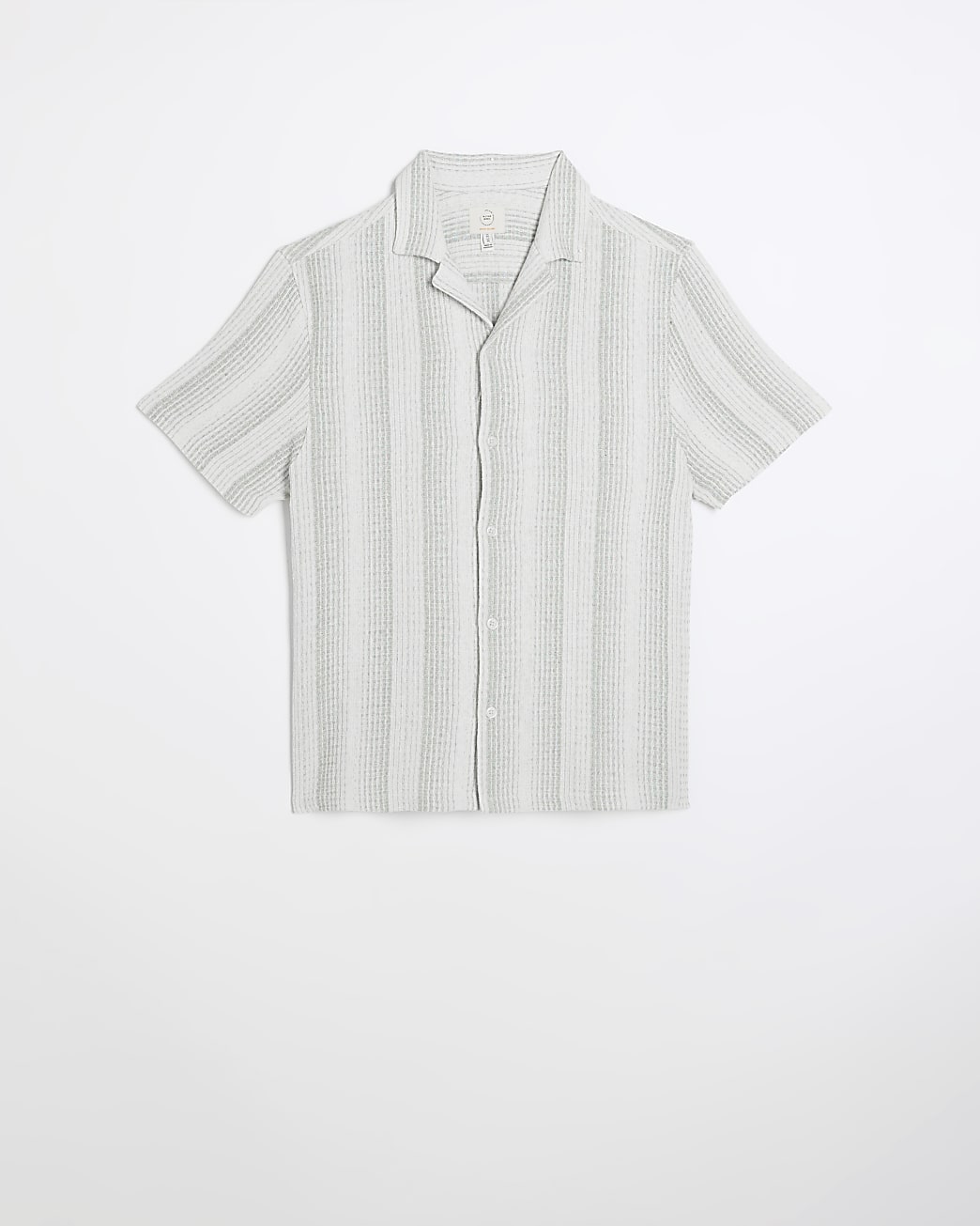 Green regular fit striped revere shirt