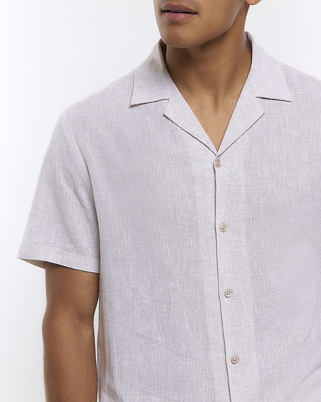 Stone regular fit linen mix revere shirt