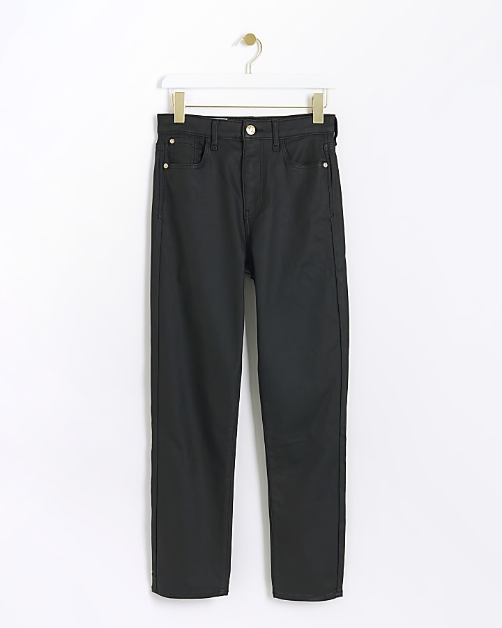 Black high waisted slim coated jeans