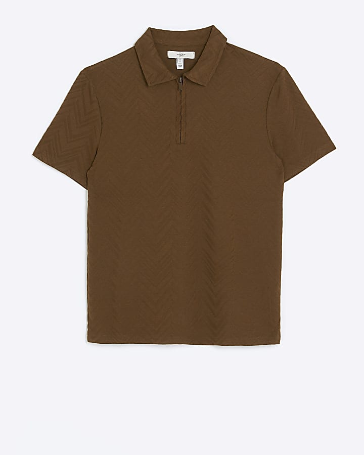 Brown slim fit textured polo