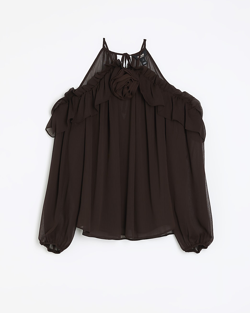 Brown cold shoulder corsage blouse