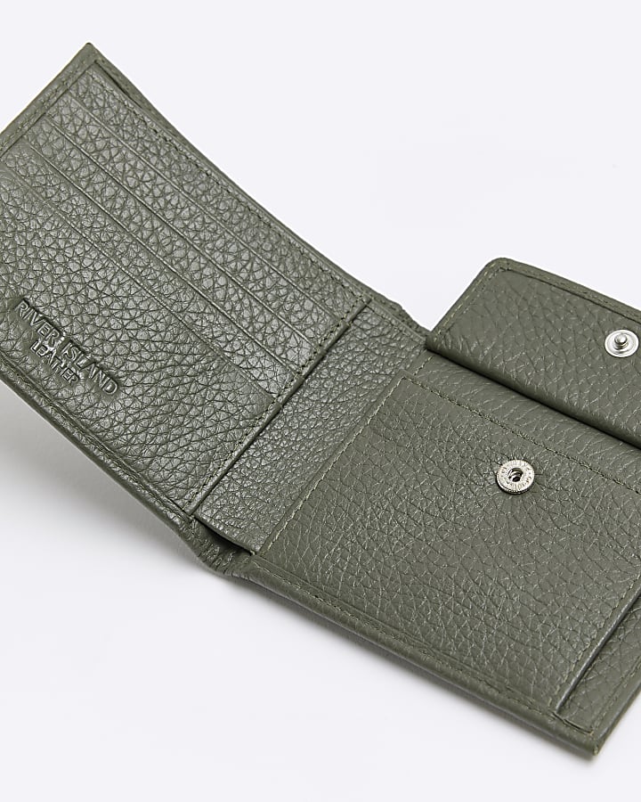 Khaki leather pebbled wallet