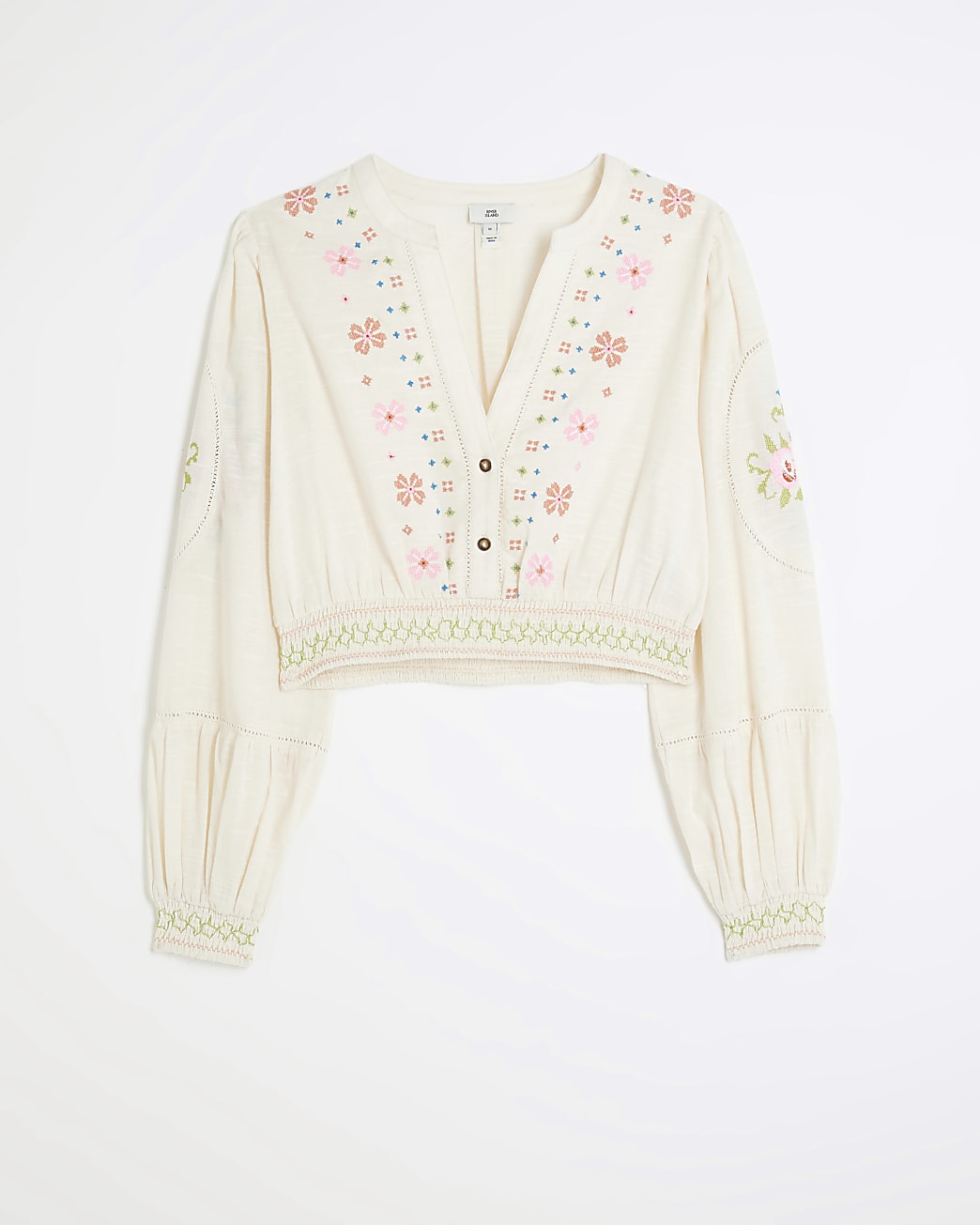 Cream embroidered crop top